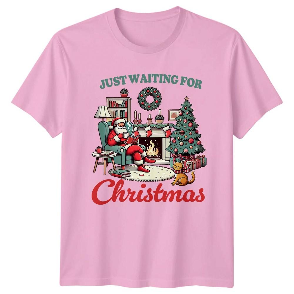Christmas Holiday Santa Just Waiting For Christmas Unisex Unisex Graphic Tee