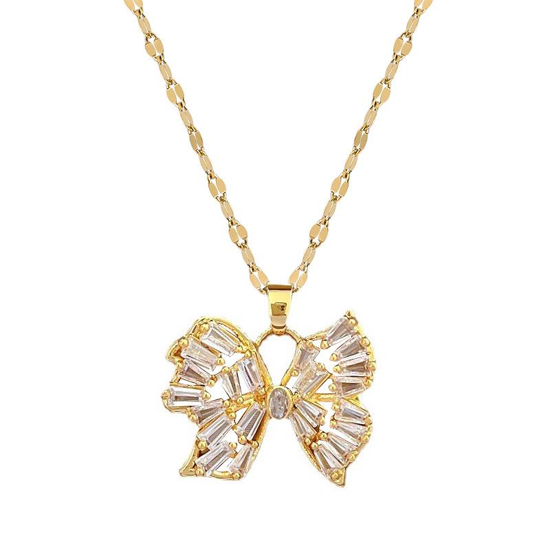 Zircon Butterfly Full Diamond Luxury Banquet Wedding Necklace Female Versatile Collarbone Chain Titanium Steel