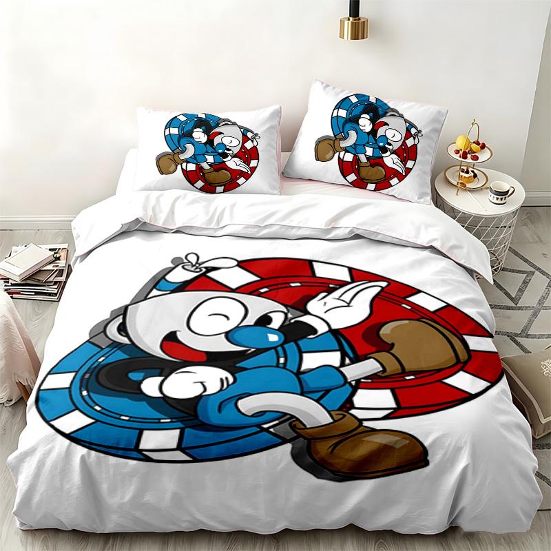 Set 3 pezzi Cuphead Perfetto per la camera da letto Set letto confortevole include una copripiumino e due federe Ideale regalo di compleanno o di Natale