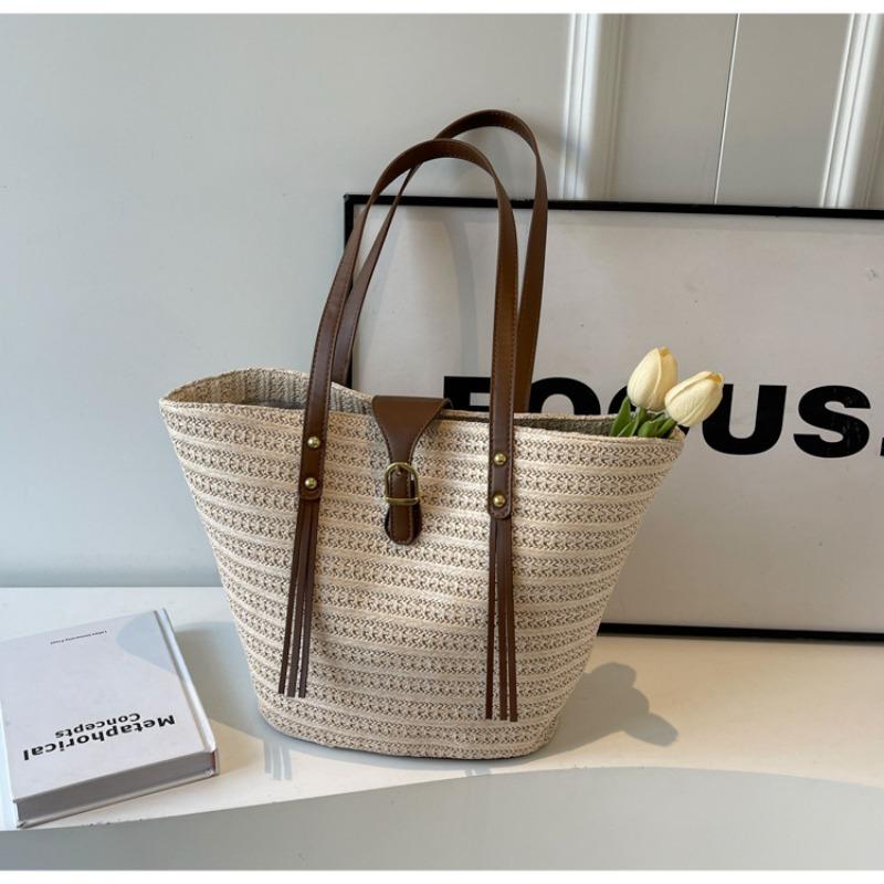 

Straw large-capacity bag women s bag woven summer women s new fashion shoulder portable tote bag large bag off білий колір