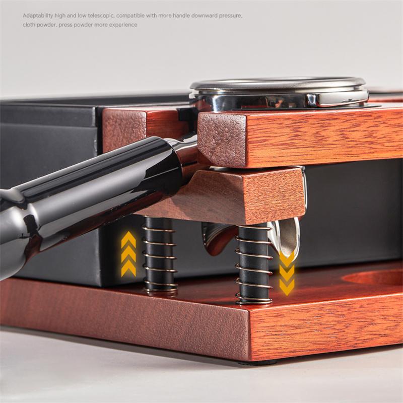 51-58MM Spring Coffee Tamper Station Stand Wooden Coffee Portafilter Holder Distributor Puck Screen Organizer Coffee Knock Box