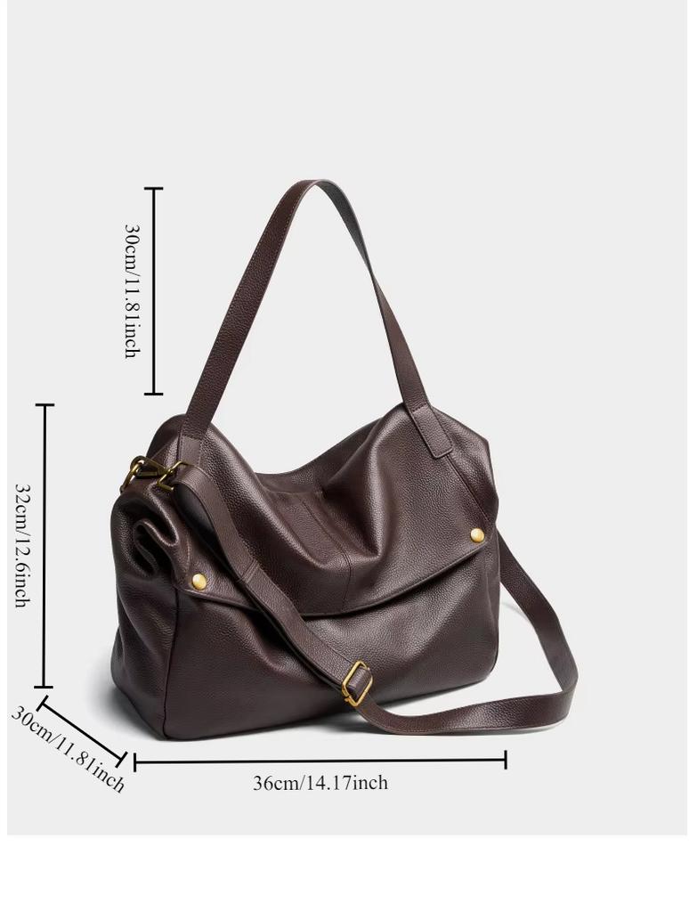 Women's Large Capacity Tote Bag | Premium Top-Grain Leather Shoulder Bag Work Commute Purse Minimalist European Style Handbag