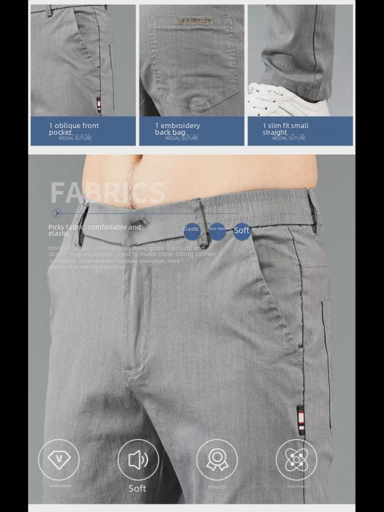 Lässige, weiche und leichte Herrenhose mit geradem Bein, elastischer Bund und schmaler Passform