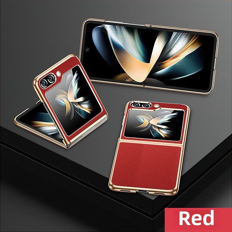 

Gold and Silver Frame Electroplated PU Leather Phone Case for Samsung Z Flip 7 6 5 Flip6 Flip5 Flip4 Flip7 Protective Cover For Samsung Galaxy Z Flip6 красный