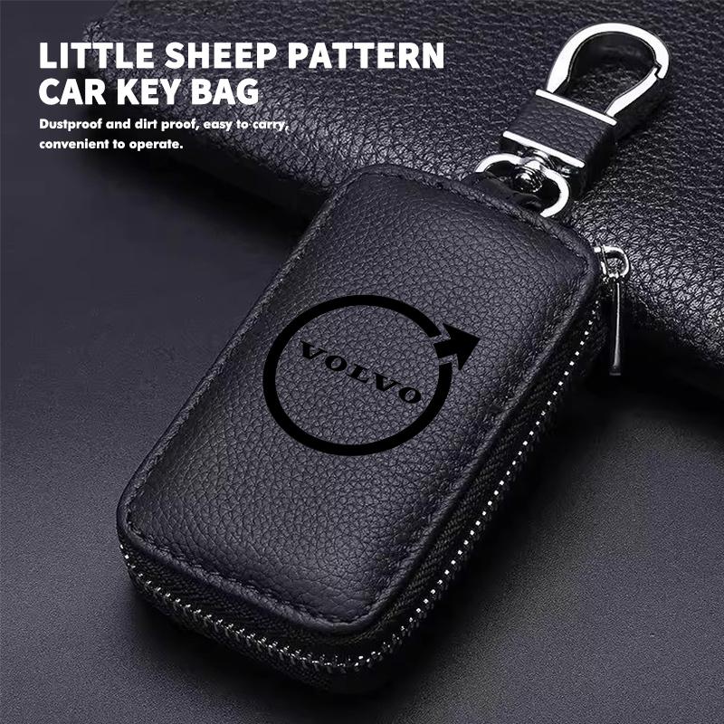 Car Key Fob Holder PU Leather Auto Key Bag with Keychain For Volvo XC90 V90 V60 S60 S90 XC60 V40 S80 C40 XC40 V70 XC70