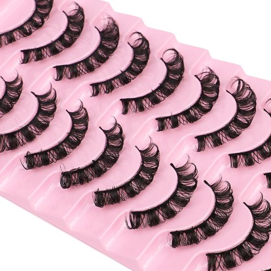 Yousheng 10 Pairs False Eyelashes No Residue D-Shaped 3D Effect Lady Handmade Extensions Artificial Eyelash for Beauty