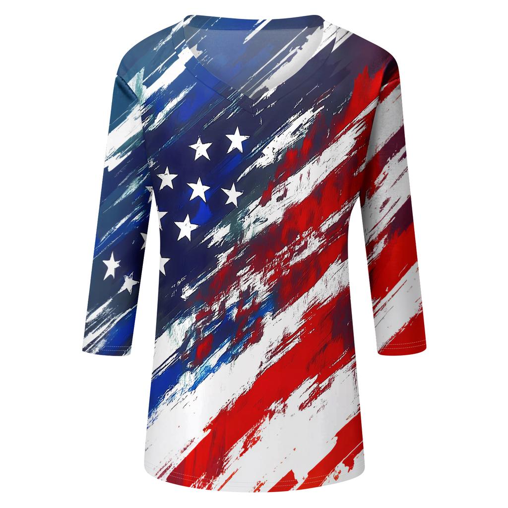 Long Sleeve Shirts for Women Womens Long Sleeve Tops Long Sleeve Tops for Women Womens Long Sleeve T Shirts Butterfly Print Flag V Neck
