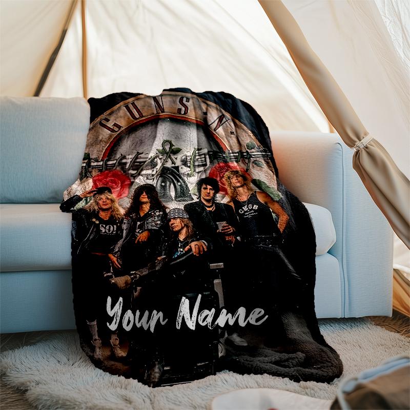 Custom Name Guns N Roses Theme Printed Blanket - Perfect for Couch, Bed, Travel & Outdoor Use | Machine Washable, Cozy & Durable.