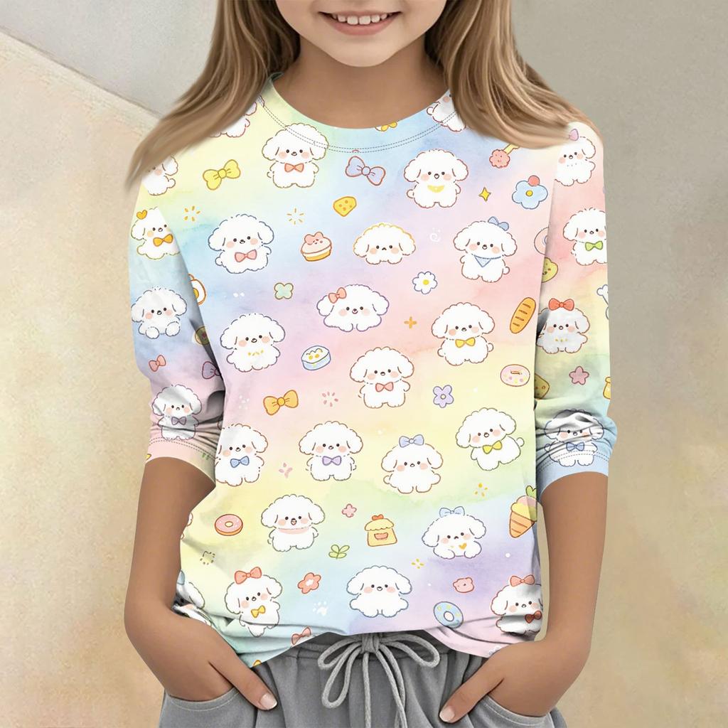 Kids Animal Print Crewneck 3/4 Sleeve Casual T-Shirt Soft Lightweight Fabric Comfortable Fit for Everyday Wear