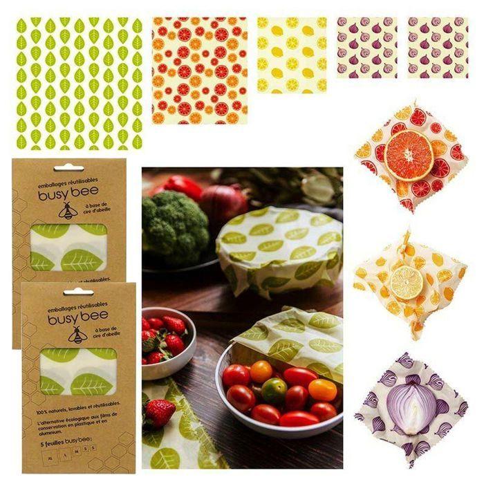 10 feuilles d'emballage alimentaire réutilisable à la cire d'abeille