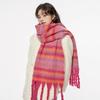 Autumn and winter rainbow plaid warm scarf sweet soft waxy long mohair fringed scarf retro