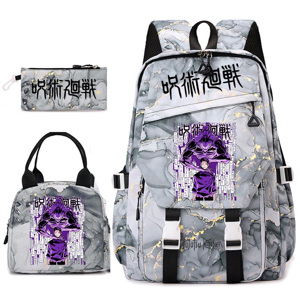 Anime Jujutsu Kaisen Backpack Set for Girls 3pcs School Bookbag Lunch Bag Pencil Case Casual Travel Rucksack