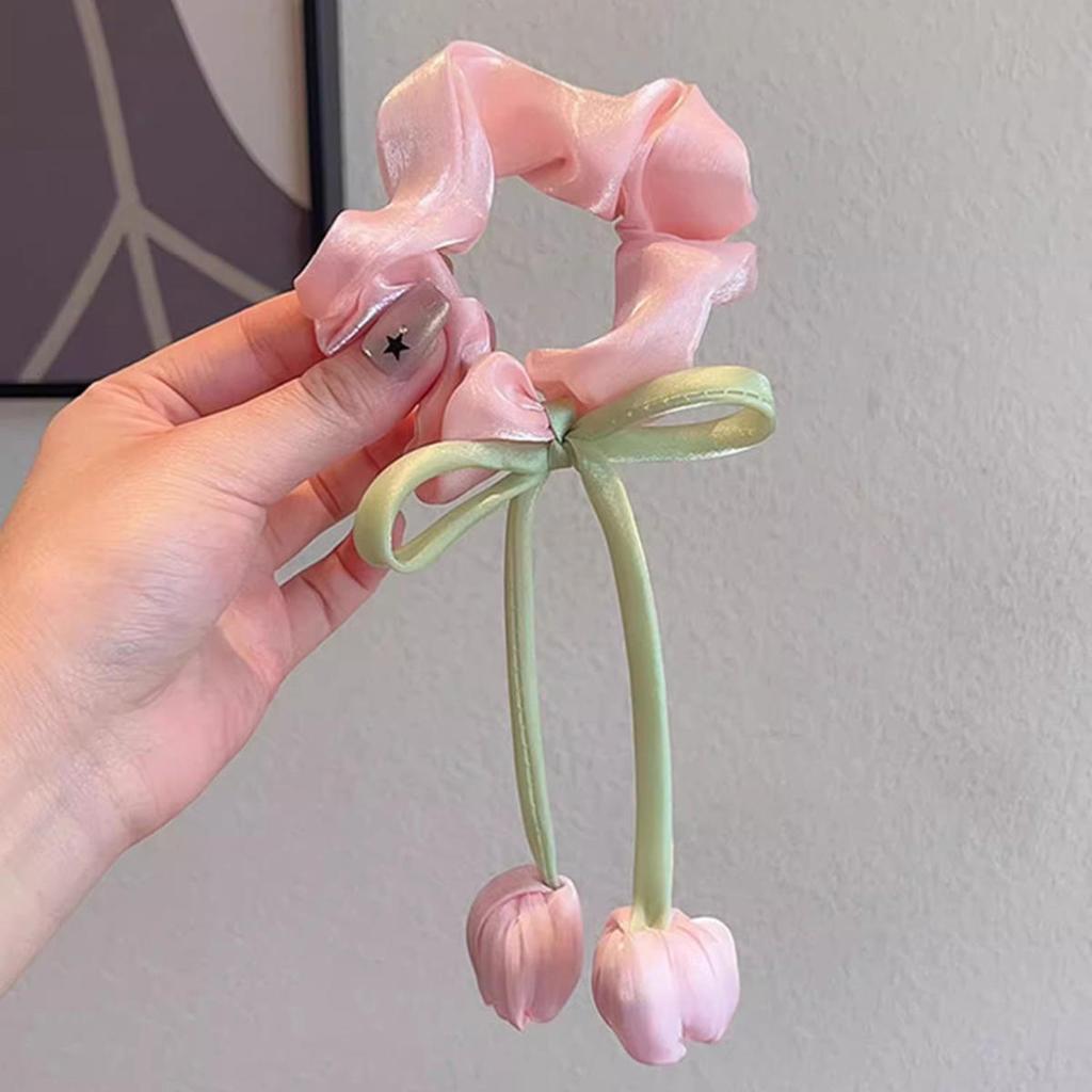 Cute Tulip Flower Large Intestine Scrunchie for Girls Sweet Head Ornament Headband Ribbon Hair Tie Fashion Hair Accessories