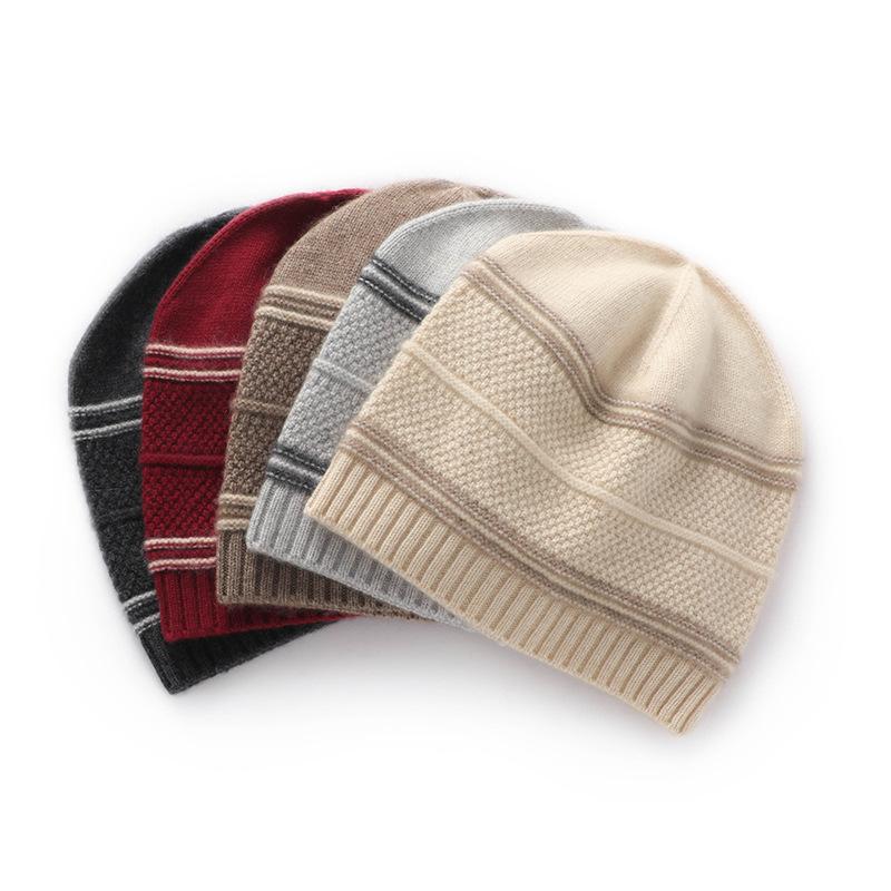 Soft Cashmere Autumn and Winter New Style Unisex Casual Ear Protection Striped Color Matching Hat Fashionable Knitted Hat