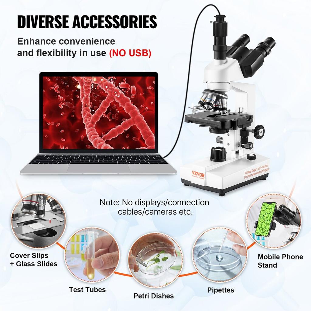 Compound Trinocular Microscope 40X-5000X Two-Layer Mechanical Stage