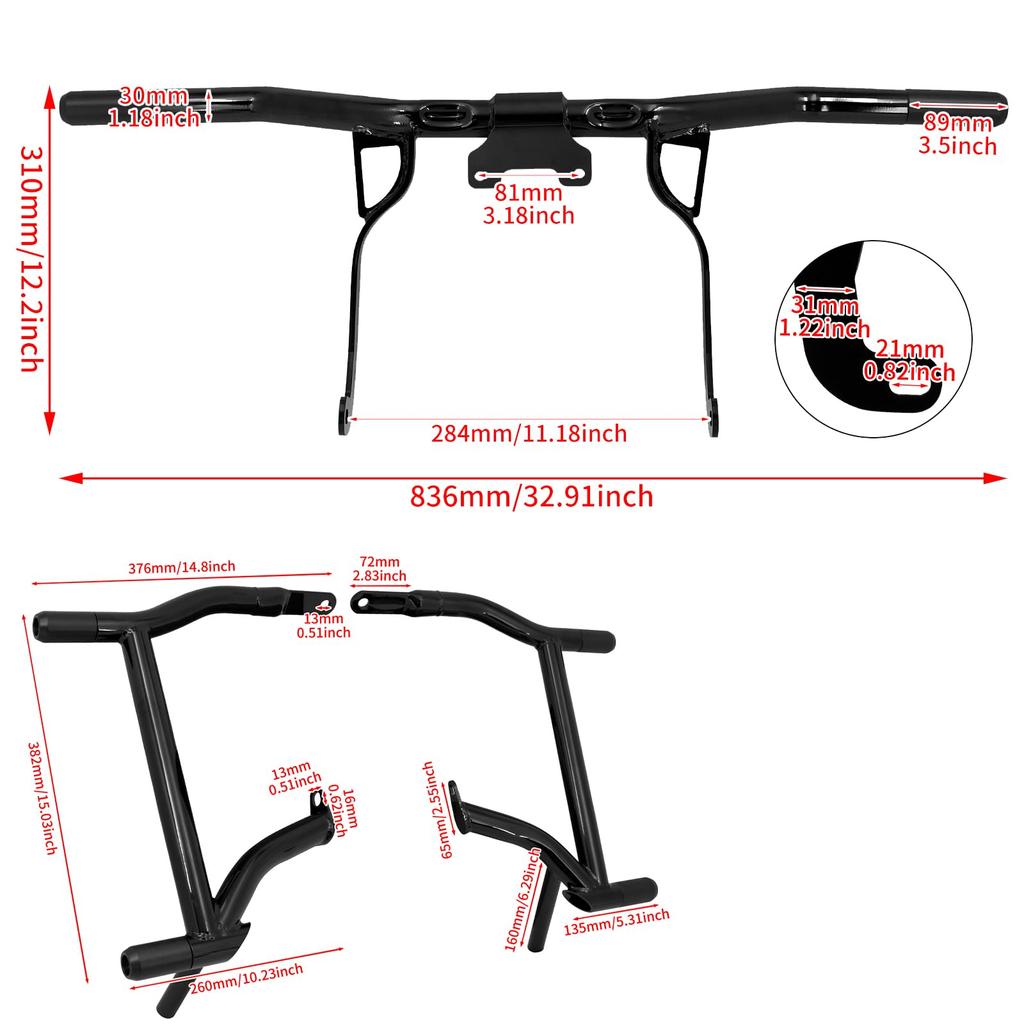 HDBUBALUS Protecție Motor Bară de Protecție Motocicletă Protecție Motor Autostradă Suspendată Față Set de Suport Șa Montare Spate Protecție Durabilă Rezistent la Șocuri