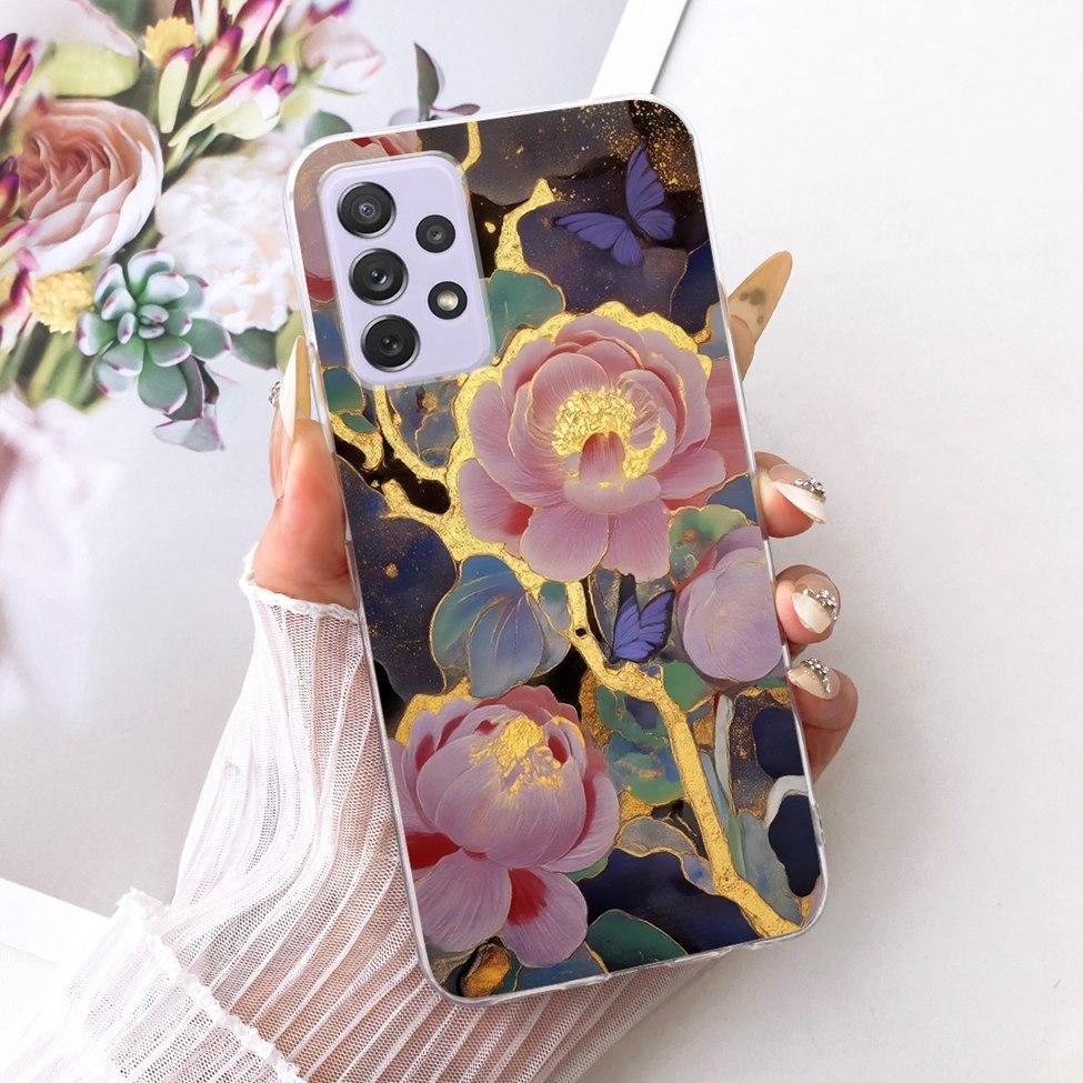 Transparent For Samsung Galaxy A72 4G Case Cute Fashion Flowers Funny Painted Casing For Samsung A72 4G SM-A725M SM-A725F Cover