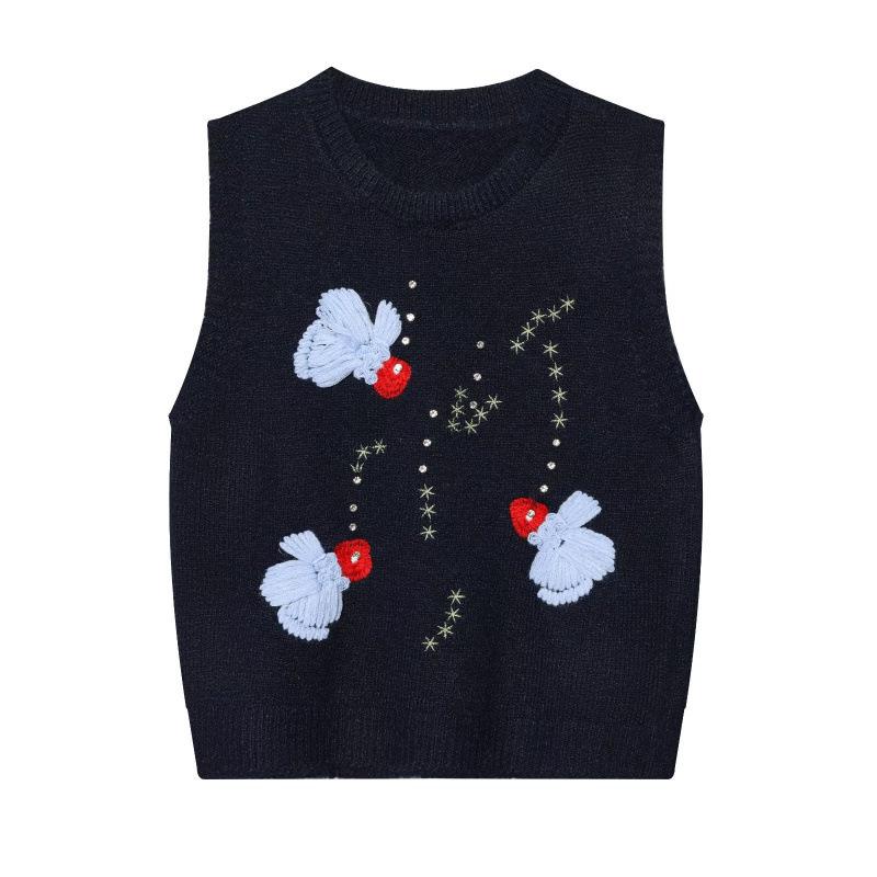 2026 Spring Fashion: European & American Style Versatile Embroidered Knit Vest L