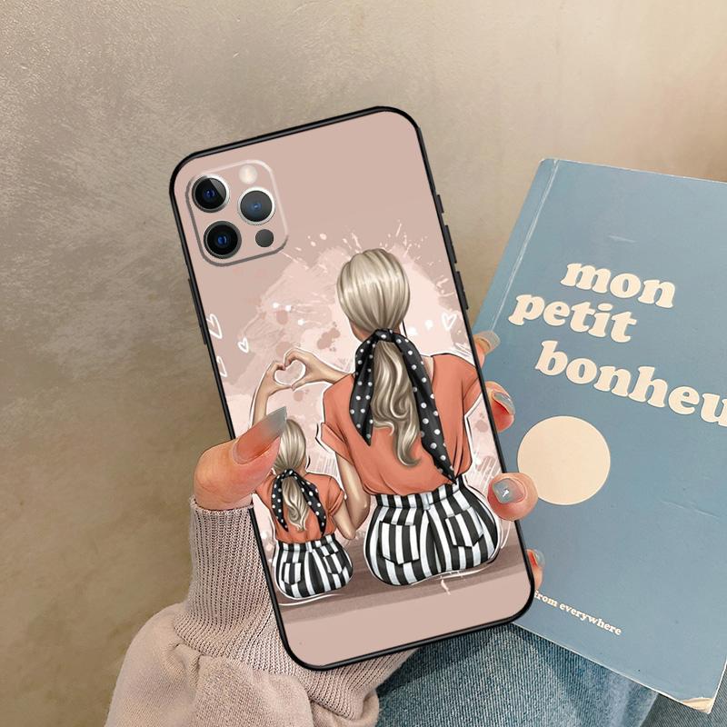 

Black Brown Hair Baby Mom Girl Son Case For iPhone 17 Air 15 14 13 12 11 16 Pro Max 13 mini XR 15 16 Plus 16e Back Cover Shell iPhone 14 Pro