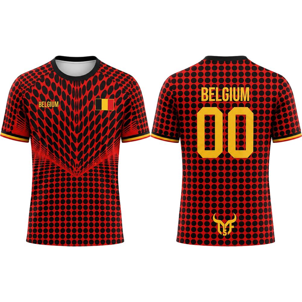 2026 Neue Belgien Flagge Print Fußballtrikot Sommer Herren Schnelltrocknend Atmungsaktiv Fußball Trainings-T-Shirt Unisex Lässiges Sport Oberteil