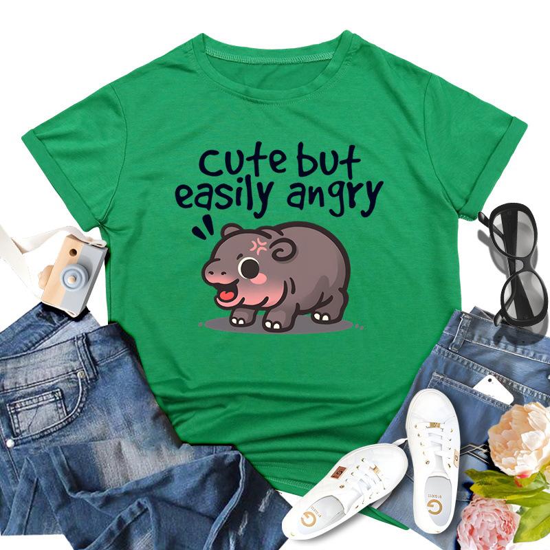 Podskakująca Świnia Moo Deng Nadrukowany Top Modny Pulower Casualowy Wszechstronny T-shirt Damski