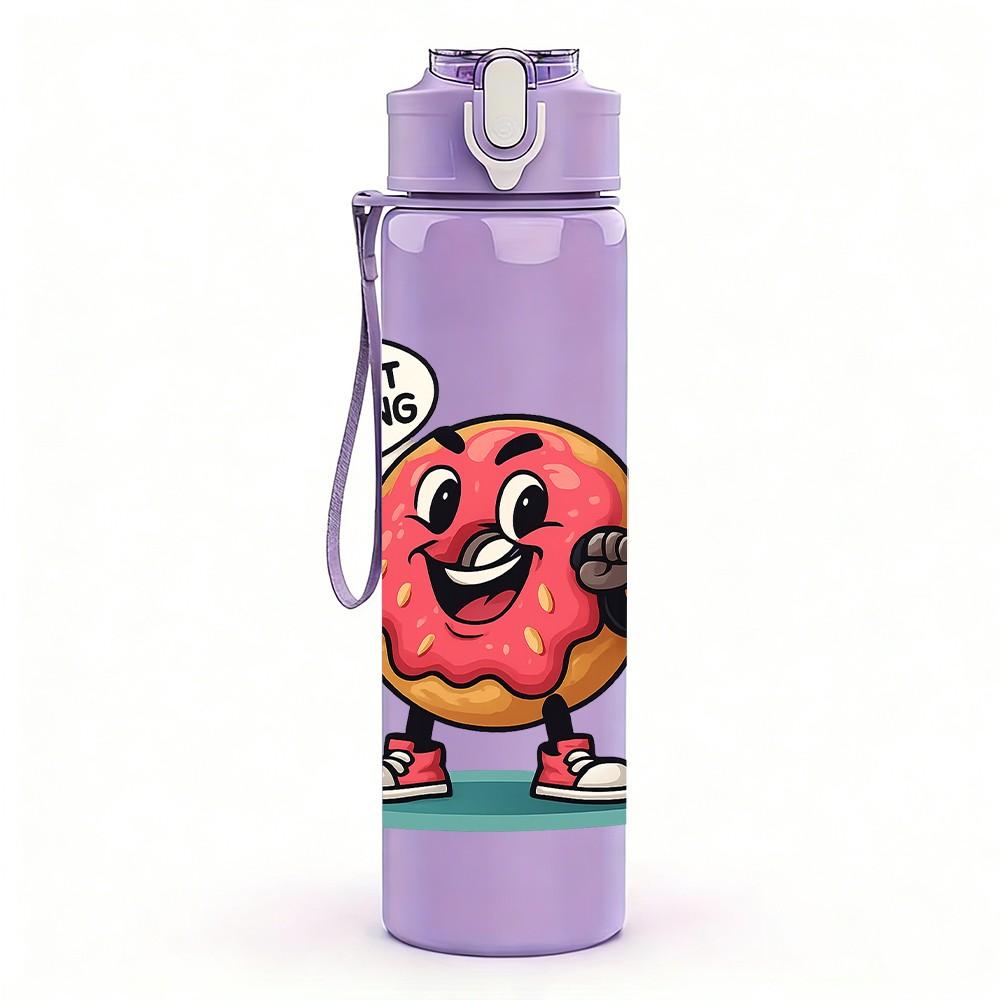 1PC Weight Lifting Gym Cartoon Character Pattern 750ml Color Plastic Sports Water Bottle Leakproof Flip Straw Lid Suitable for Sports Office Home Use