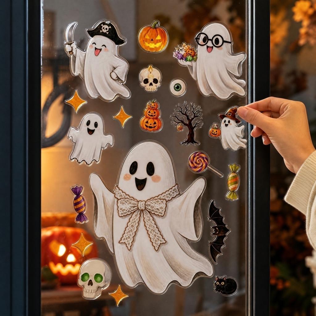 Halloween Candy Static Cling Window Stickers for Festive Party Decoration