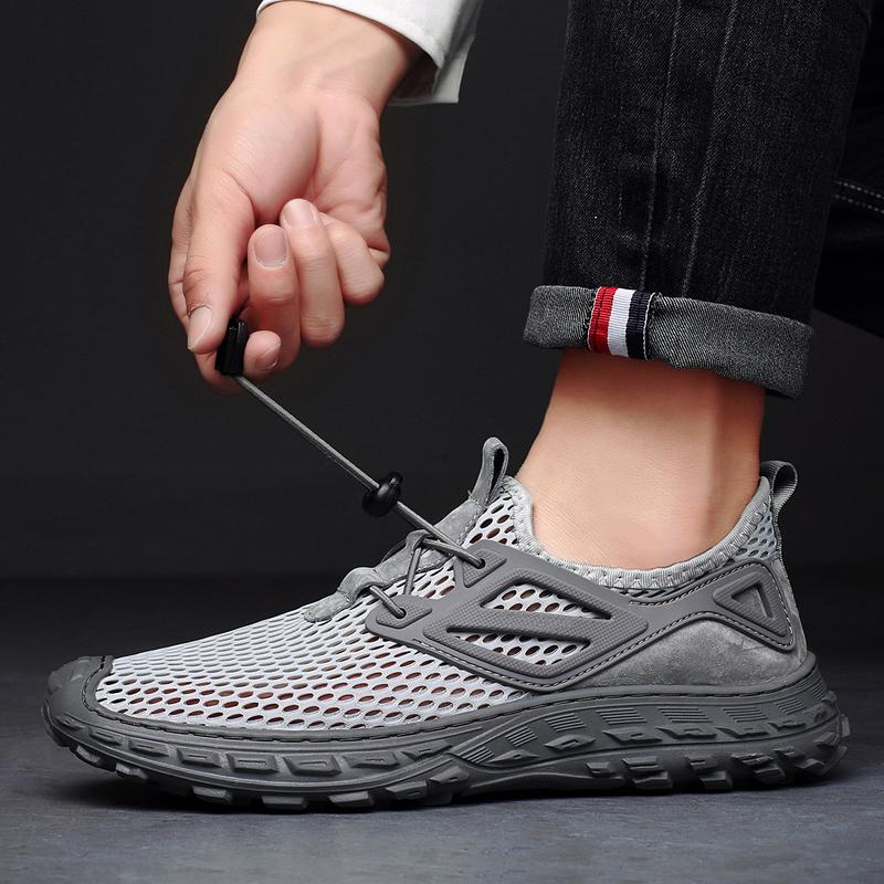 Herren Wanderschuhe Schwarz Grau Autofahrerschuhe Freizeit zum Hineinschlüpfen Sommer Netz Outdoor Wanderschuhe Übergröße 45 46 47