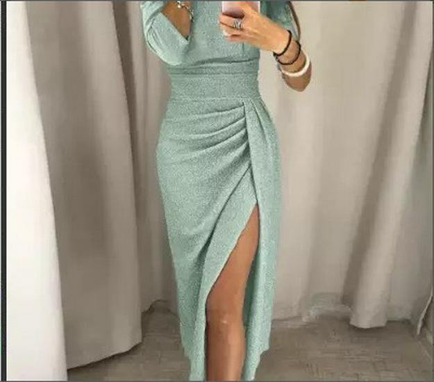 Funkelndes One-Shoulder Bodycon Abendkleid mit hohem Schlitz für Damen