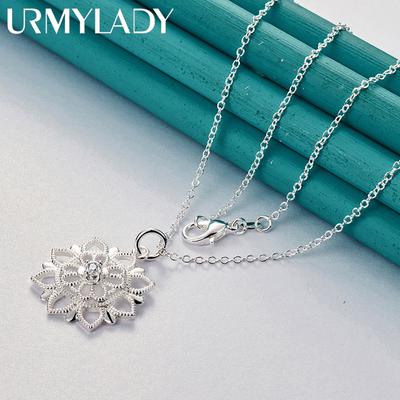 URMYLADY 925 Sterling Silver Flower Zircon 16-30 Inch Pendant Necklace For Women Fashion Jewelry