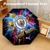 8 Rib Auto Folding Umbrella Manchester City Print Custom Name Text Portable Rain Gear