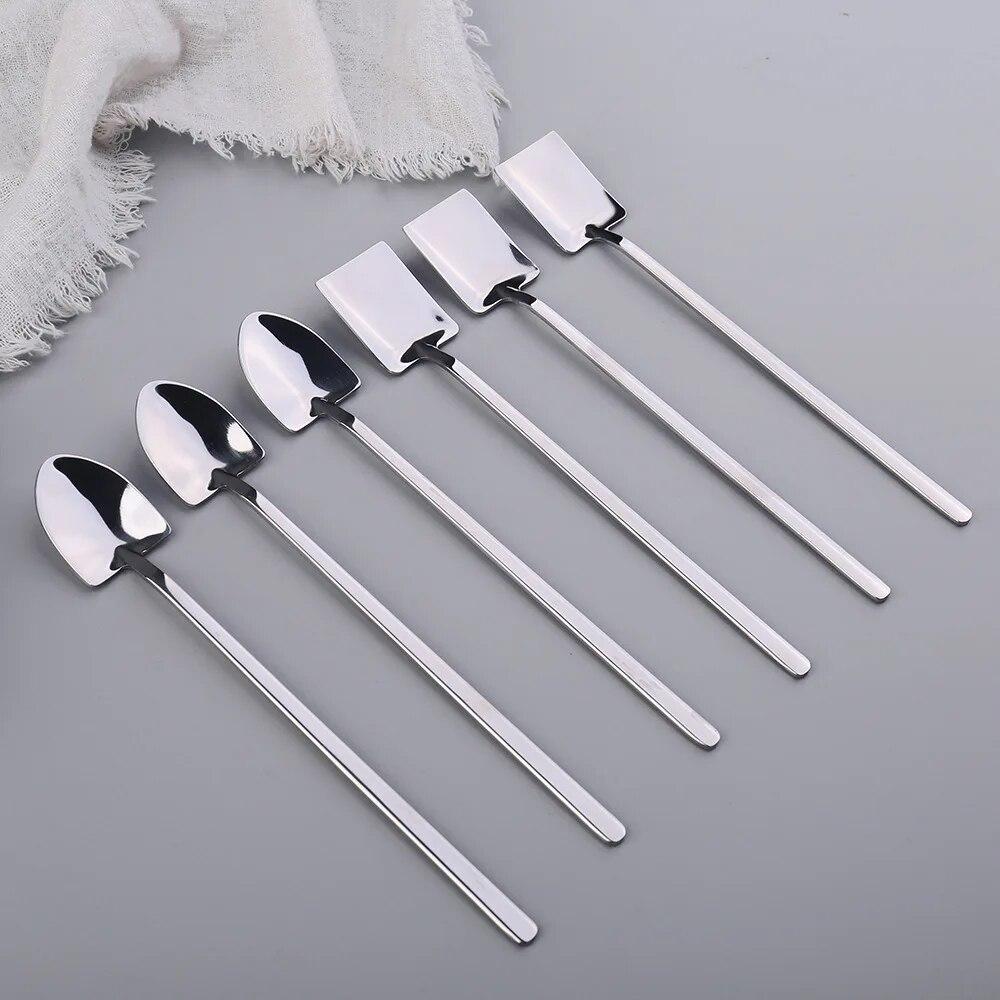 1/2pcs Set Stainless Steel Shovel & Point Spoons Coffee Tea Spoon Ice Cream Dessert Tip Scoops Cutlery Tableware SetKitchenTools