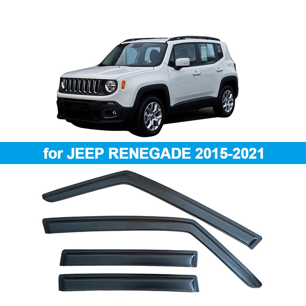 Window Visor for JEEP RENEGADE 2015-2021 Rain Guard Side Vent Deflector Weathershield Outside-Mount Tape On ALU1