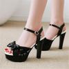 Fashion Women Summer Lace Bow Mesh Shoes Fish Mouth High Heel Ladys Platform Sandals Evening White Dress Wedding Female Zapatos De Mujer