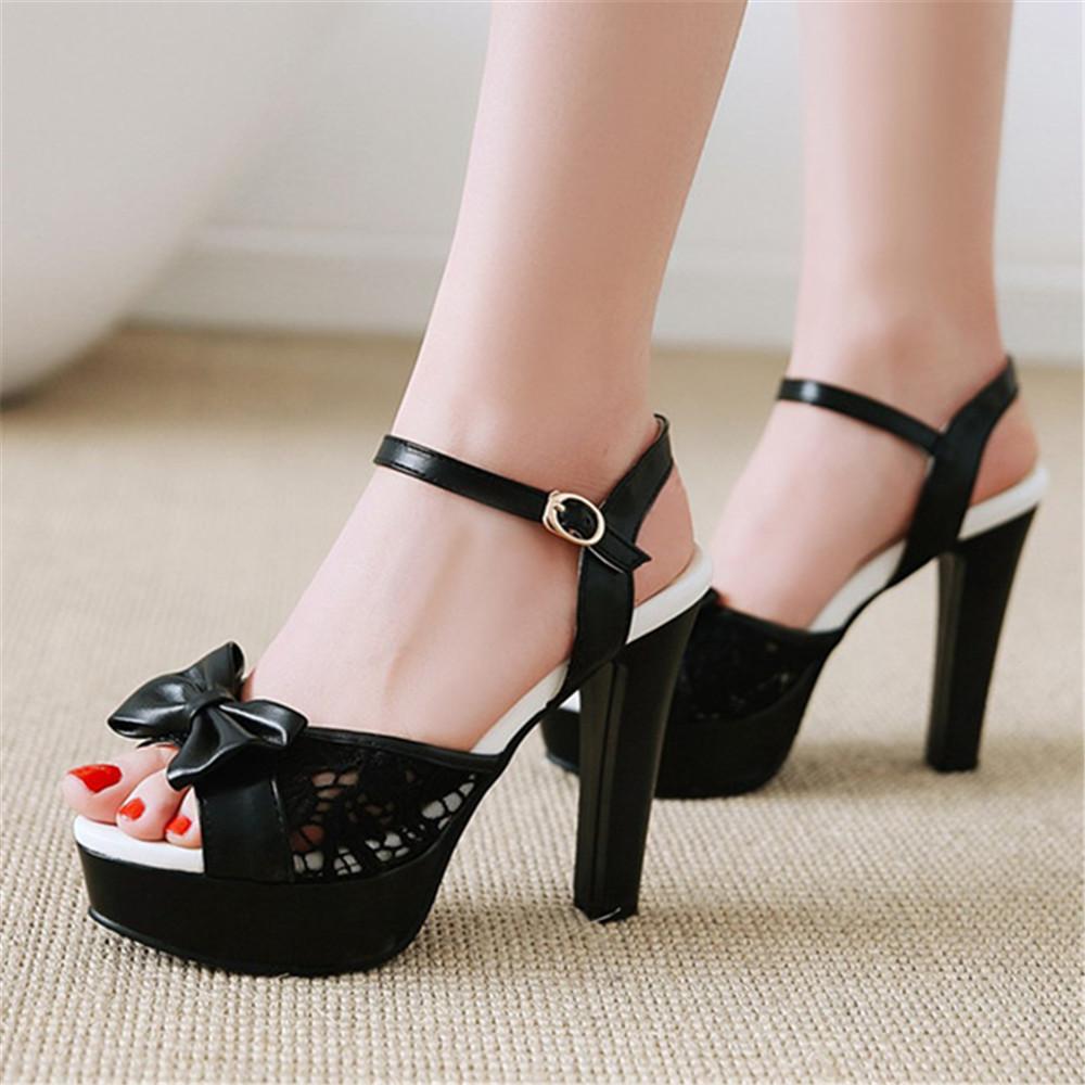 Fashion Women Summer Lace Bow Mesh Shoes Fish Mouth High Heel Ladys Platform Sandals Evening White Dress Wedding Female Zapatos De Mujer