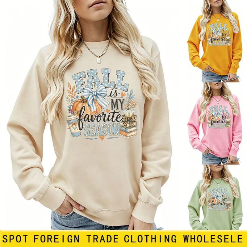 Womens Casual Fashion Bow Sweatshirt Printed Loose Fit Round Neck Long Sleeve Top
