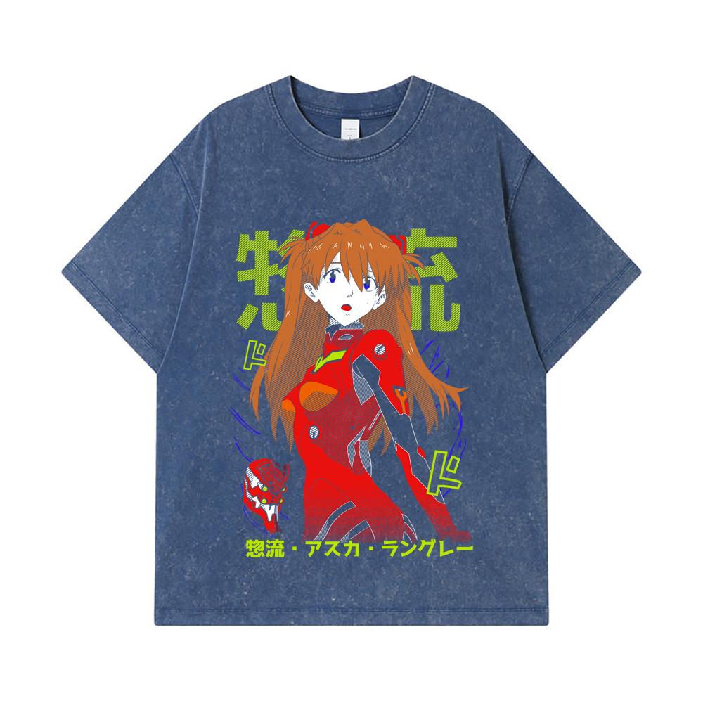 

275 GSM Washed T-shirts 100% Cotton Evangelion V10 Asuka Print Unisex Heavy Cotton T Shirt 2XL королівський синій колір