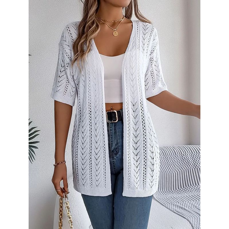 

Hollow out Short Sleeve Sleeved Knitted Cardigan Cut Out Short Sleeve Knitting Cardigan white XL(XL)