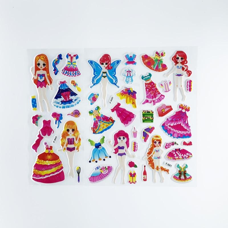 12 Blätter/Set Dress Up Girl-Aufkleber, 3D-Cartoon-Prinzessin-Blase, Scrapbooking für Mädchen, Notizbuch, Schlafzimmer-Dekoration