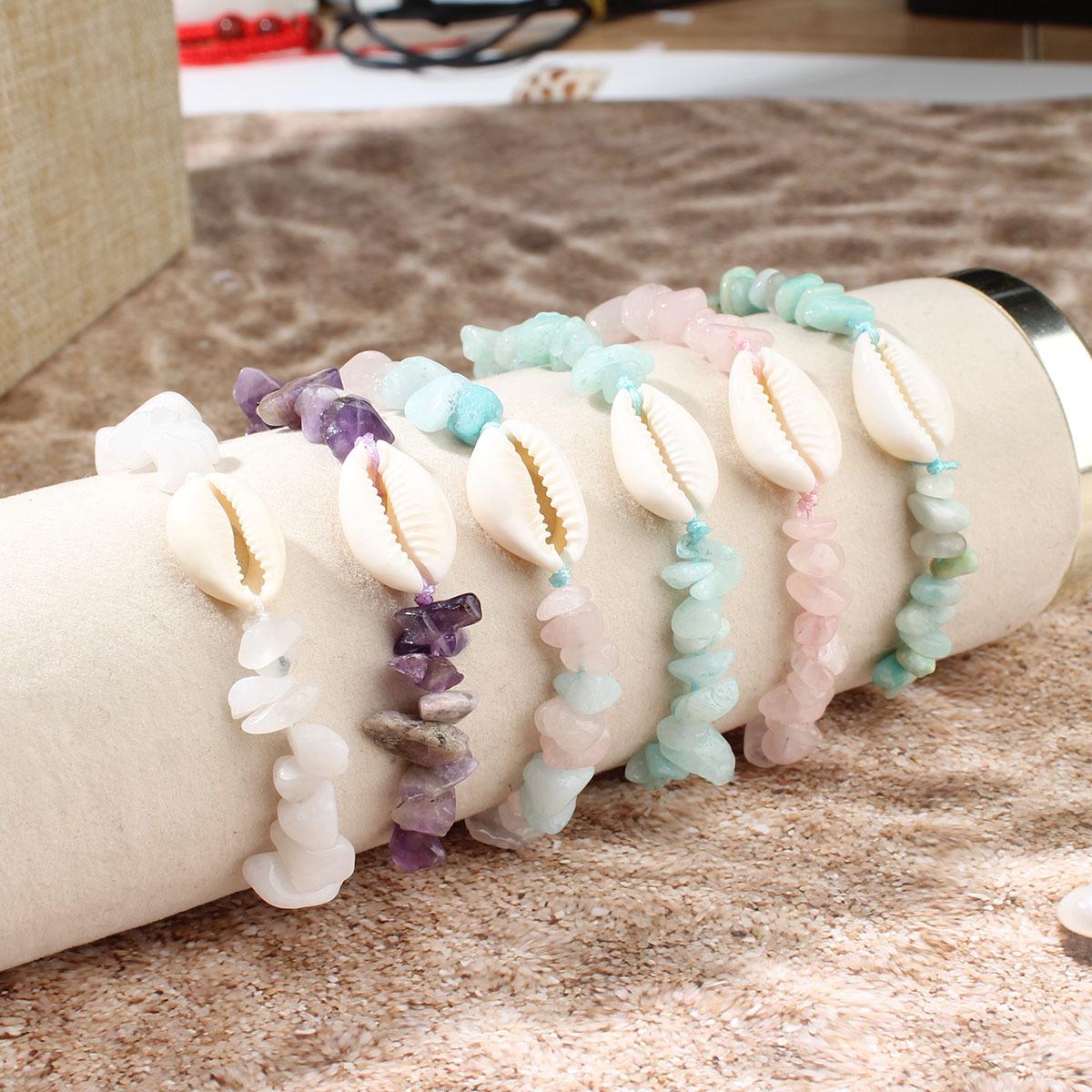 

Браслет из аквамаринового кристалла и ракушки - Свежий морской синий, Универсальный и легкий