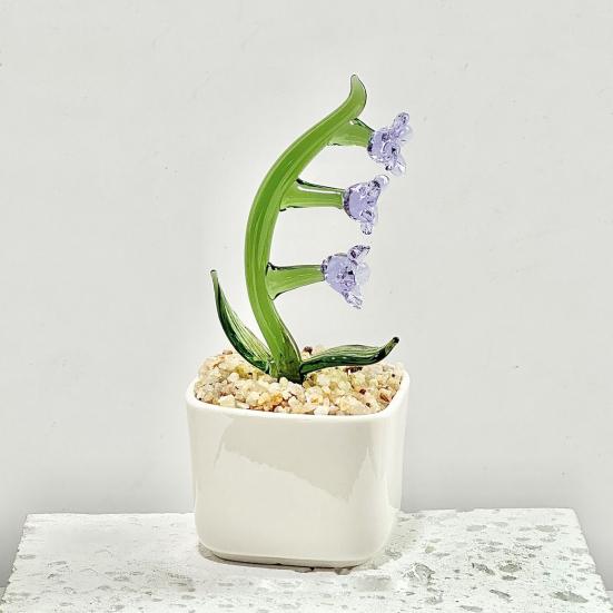 Faux Crystal Flower Figurine Mini Hand Blown Glass Potted Flower Ornament for Home Office Table Decor Gifts for Wedding Birthday Mother's