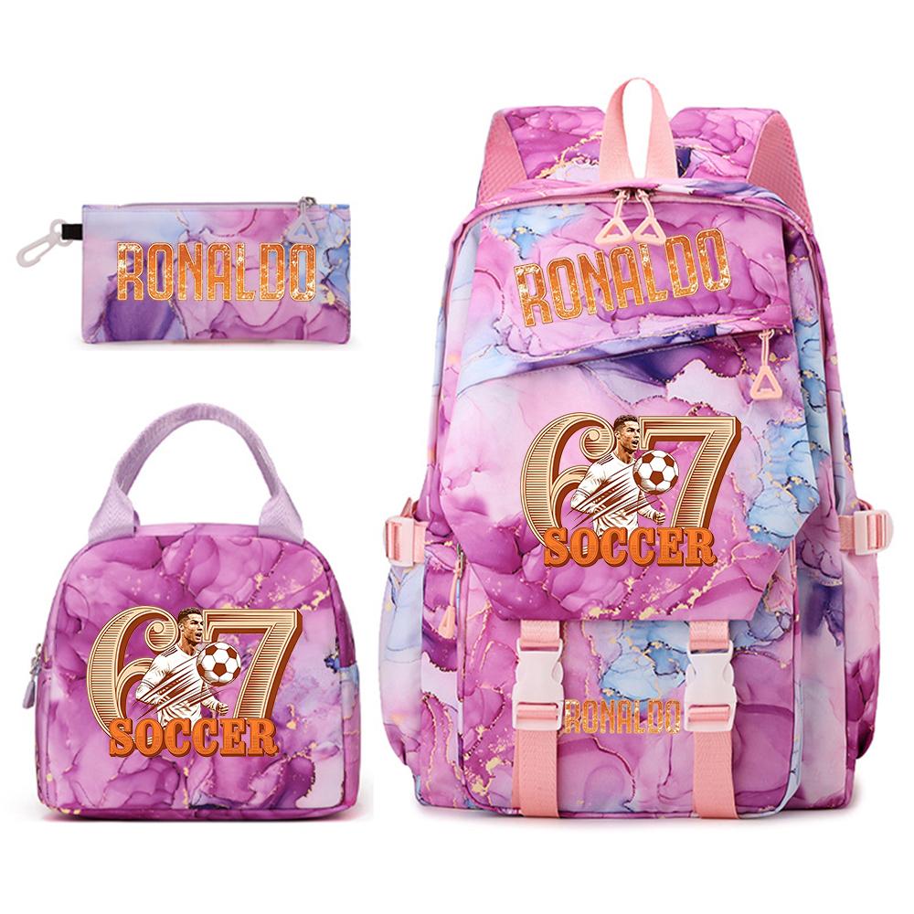 Cr7 Ronaldo 67 Print Student Rugzak Set met Lunchtas Etui Tienermeisjes School Reis Dagrugzak