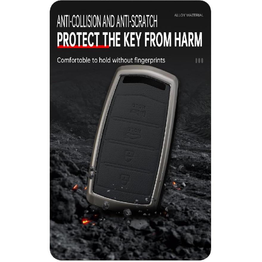 Leather Metal Shell Car Key Fob Cover Case Compatible With Genesis G70 2020