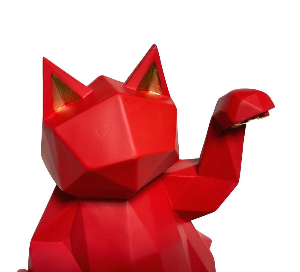 stylish interior decor [Natura Style] Maneki-neko (beckoning cat) figurine, Nordic-style ornament, (Red, Large)