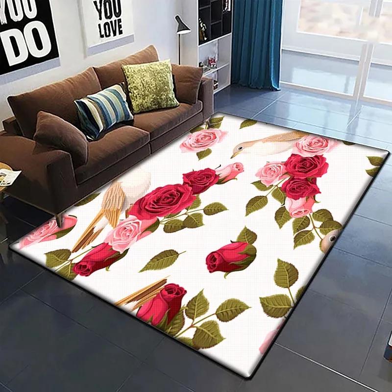 Rose Flower Print Carpet Living Room Rugs Anti-Slip Bedroom Bathroom Home Sofa Decor Floral Floor Mats Balcony Hallway Doormat