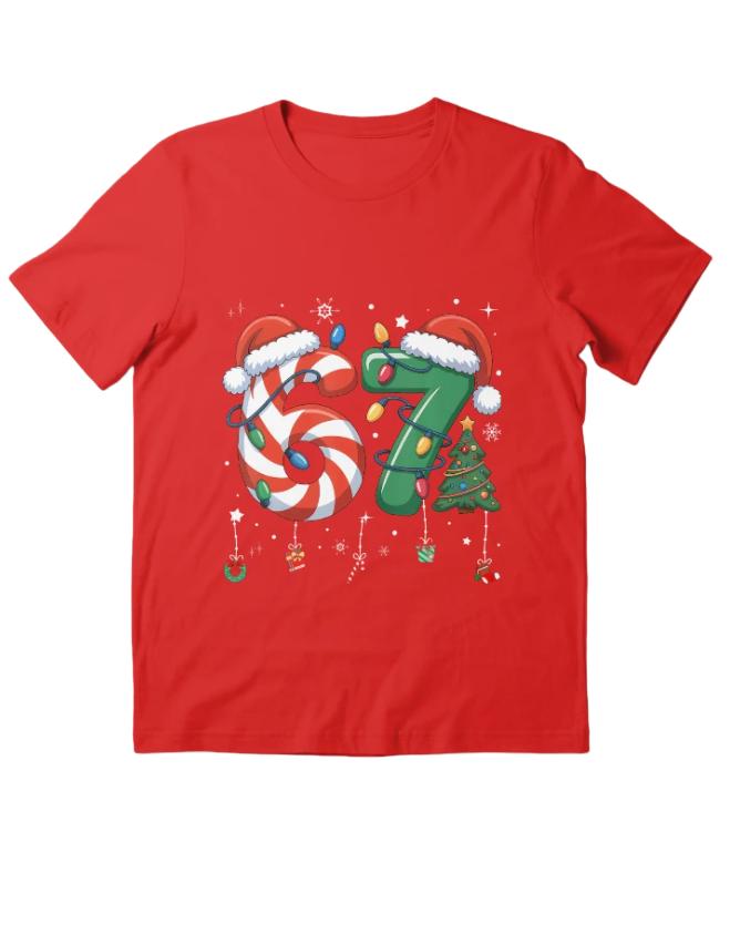 Christmas Elements SIX SEVEN BRUH Printed Pure Cotton Tshirt for Men and Women Oversized Holiday Gift Short Sleeved Tshirt