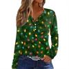 Women's T Shirt Tee Christmas Print Button Long Sleeve Daily Weekend Fashion Basic V- Neck Regular Top