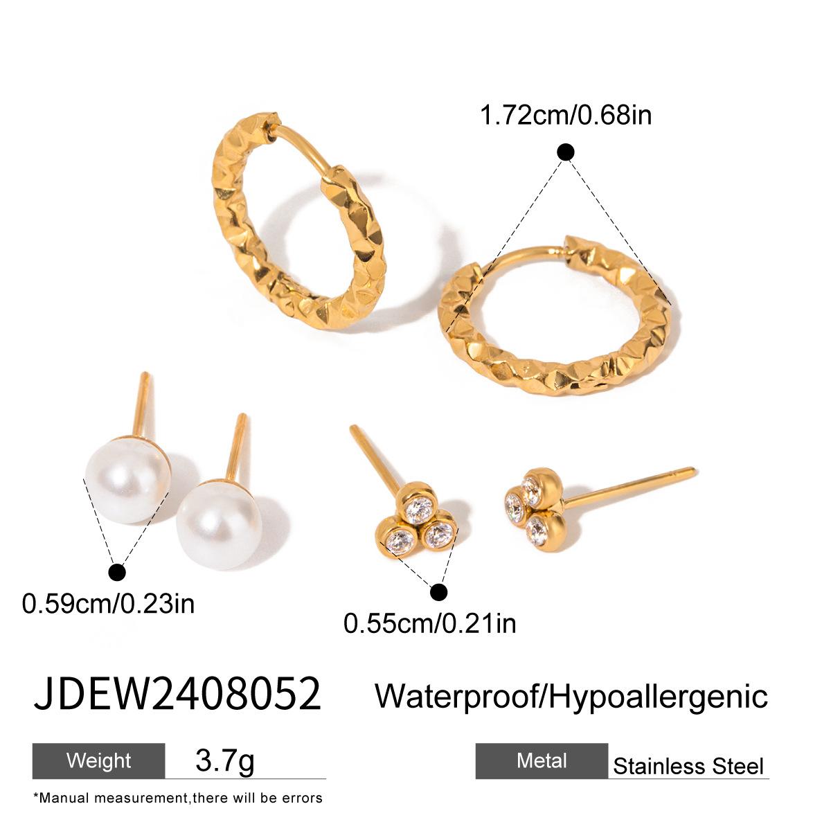 Jiedin European and American stainless steel round earrings, zircon pearl studs, titanium steel non-fading ear jewelry