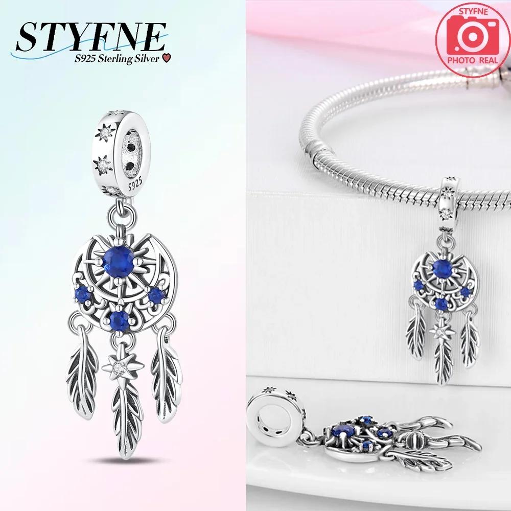 Charm Copper Original Dream Catcher Feather Pendant Purple Colorful Moon Design Bead Fit Bracelet Women Jewelry Diy