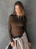 2025 Y2K Ribbed Crew Neck Women's Slim Fit Long Sleeve T-Shirt - Solid Color